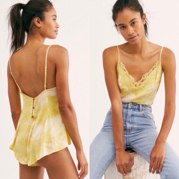 Free People Luella Lace Trim Satin Bodysuit - Picture 1 of 6